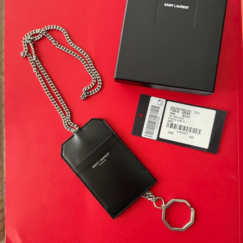 Saint Laurent Leather Lanyard Card holder key chain, 712614, New - Picture 4 of 10